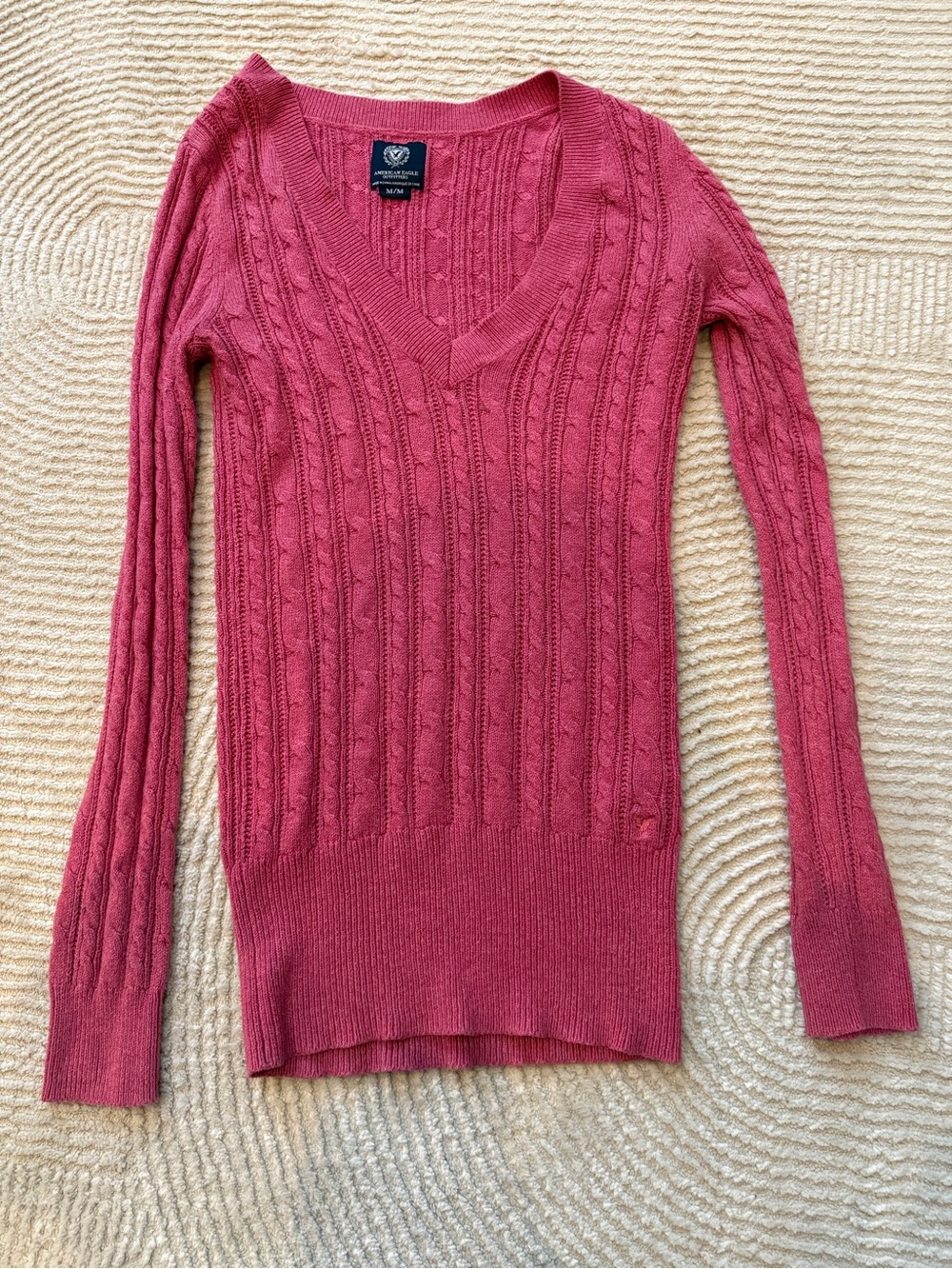 Beautiful American Eagle Women's V-Neck Cable Knit Sweater - Rose Pink - Picture 2 of 4